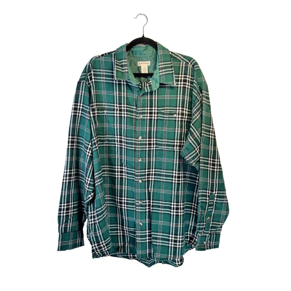 Windridge Mervyns Green Acrylic Plaid Flannel Size XXL 70s 80s Pocket button up